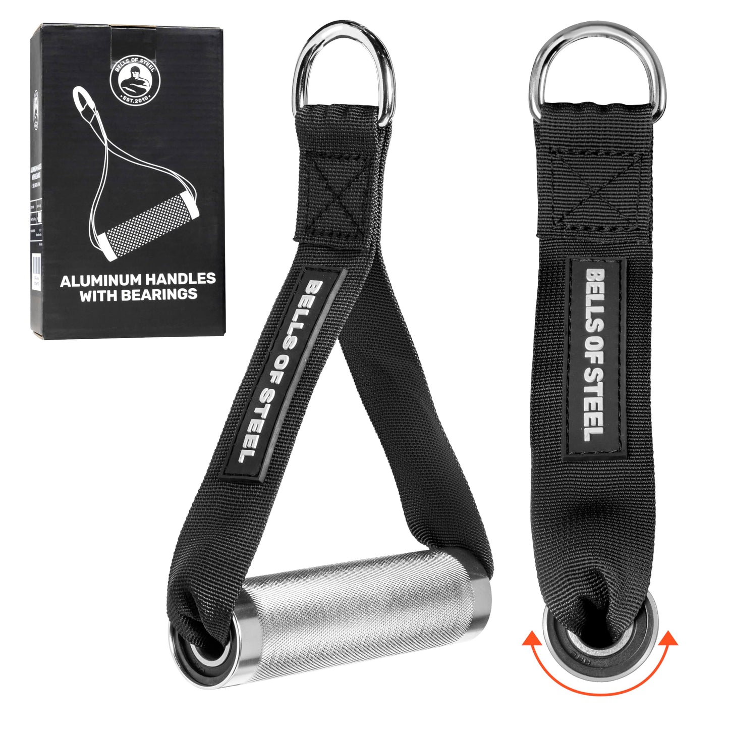 Bells of Steel Aluminum Cable Handles Updated Slimmer Strap, Smooth-Bearing Rotation, Light Knurling Grip, Rust-Resistant, Sold in Pairs