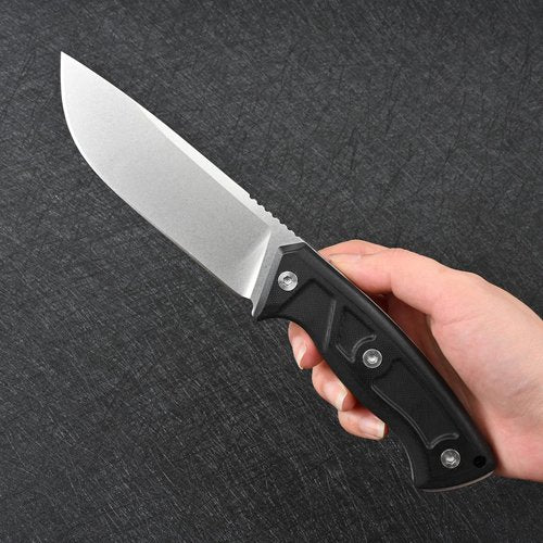 SDOKEDC Knives 14C28N Steel Tactical Fixed Blade Knife with kydex sheath G10 Handle for Men EDC Outdoor Camping Survival Hunting (White stone wash+black G10)