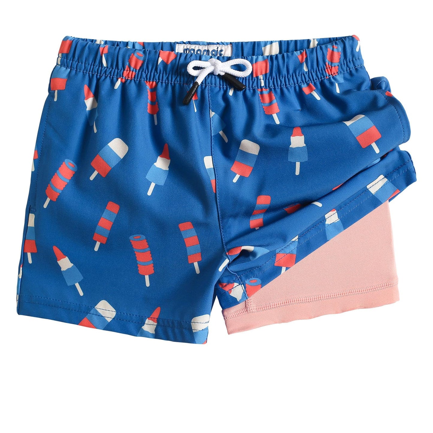 maamgic Boys Swim Trunks with Compression Liner Toddler Boy Swimsuit Quick Dry 4-Way Stretch Swimming Trunks Ice Cream Ocean Blue 14-16 Years