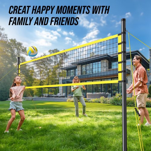 Patiassy Outdoor Portable Volleyball Net Set System - Quick & Easy Setup Adjustable Height Steel Poles, PU Volleyball with Pump and Carrying Bag for Beach Backyard (Yellow)