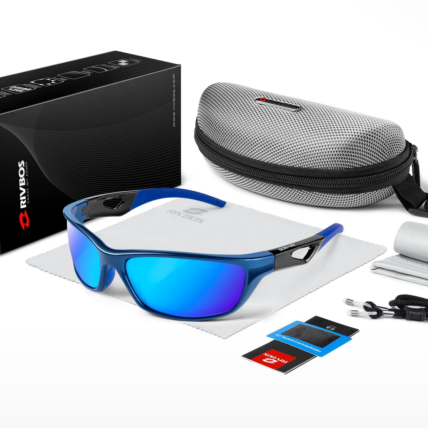 RIVBOS Polarized Sports Sunglasses Driving Sun Glasses Shades for Men Women Tr90 Frame for Cycling Fishing Running RB831 Blue Black Frame/Blue Lens