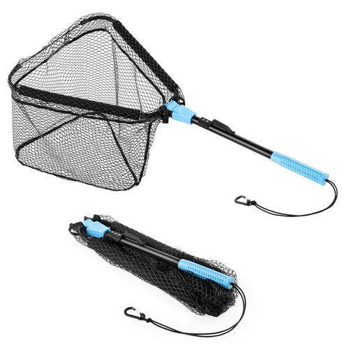 Calamus Triangle Floating Fishing Net, Lightweight & Strong Fishing Net with Non-Slip Elastomer Handle, Fish Friendly PVC Coated Nylon Net, Built-in Elastic Lanyard and Belt Clip