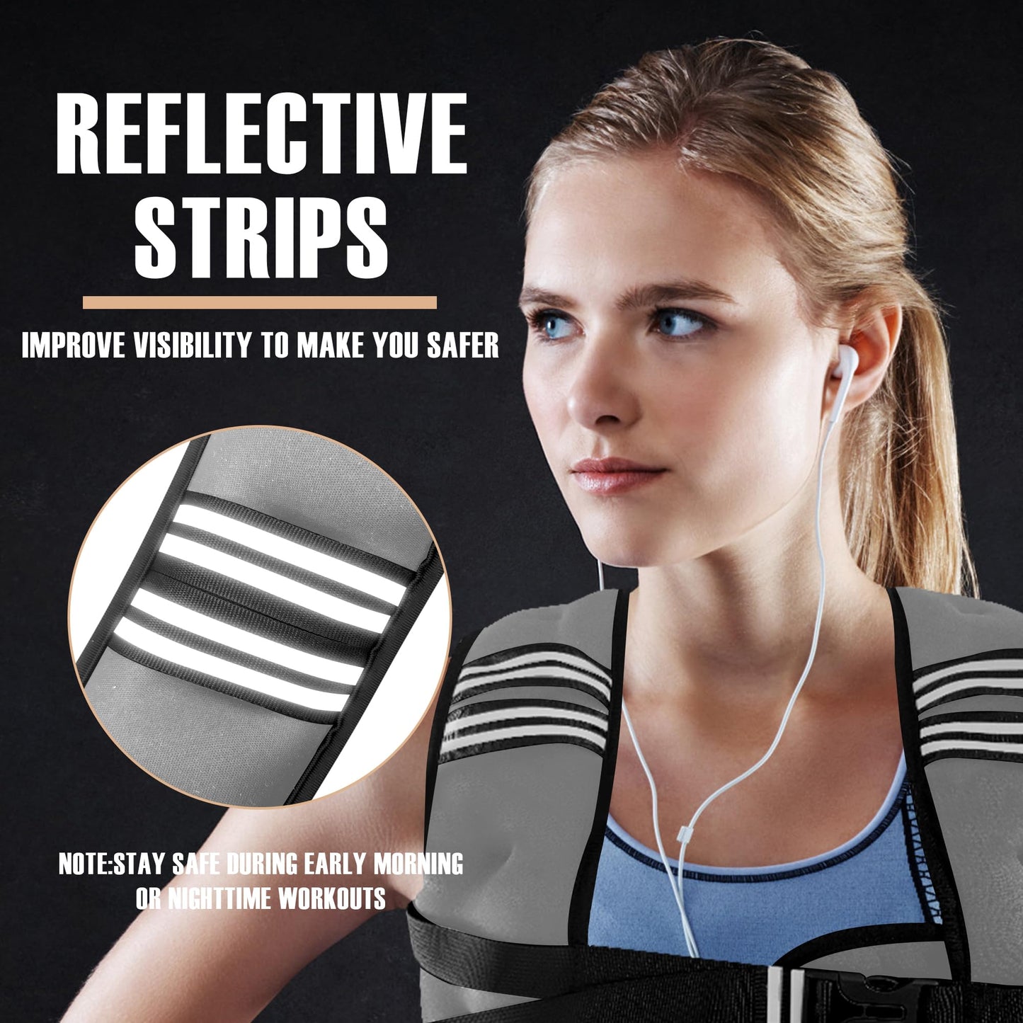 NATURELUX Weighted Vest with Reflective Stripe and Adjustable Buckle Straps, Grey, 10 lbs
