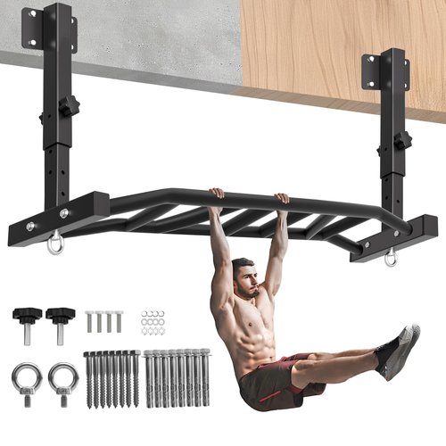 HWOOUSA 48" Joist Mounted Pull Up Bar, Multi-Grip Ceiling Mount Chin Up Bar for Garage, Basement, Beam, Rafter, Truss Easy installation, Heavy Duty, Adjustable Height, Cross Training Strength Building