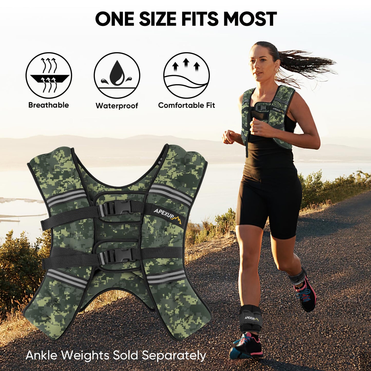 APEXUP 25lbs Weighted Vest Men Women, Weight Vest for Women Workout Equipment for Strength Training Running (Green Digi Camo)