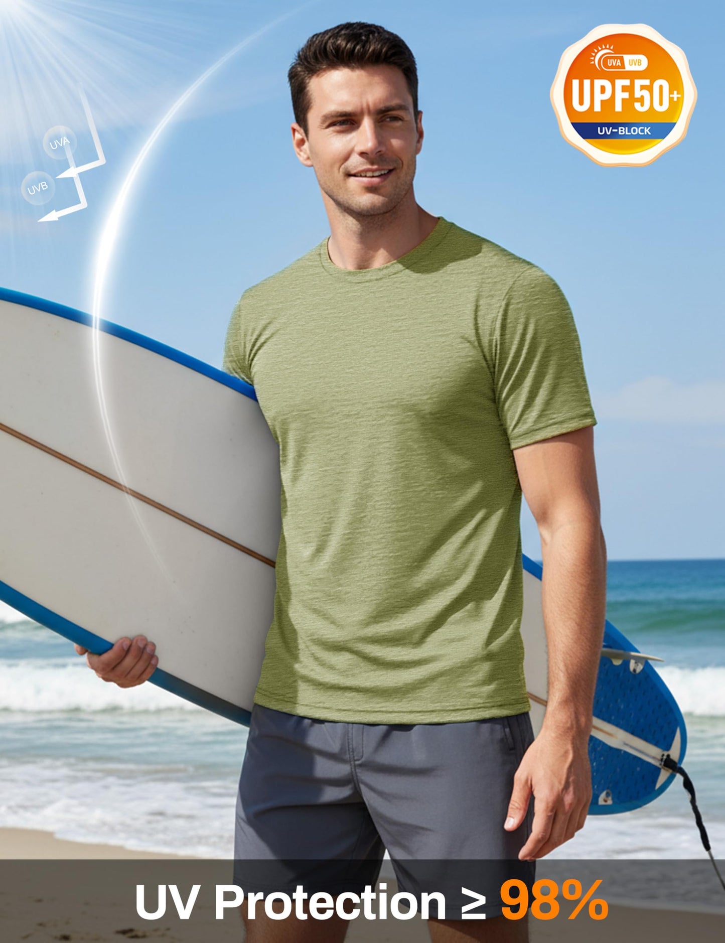 MAGCOMSEN Mens Quick Dry Short Sleeve Shirts Athletic Workout T Shirts Cooling Performance Running Shirt Sun Protection Summer Green L