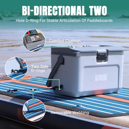 Niphean 4-Layer Insulated Paddle Board Cooler Box - 60 Hours Ice Retention, Convertible Seat on Paddle Board with D-Ring, 15-Liter Rigid Kayak Cooler for Camping, Beach, Kayaking