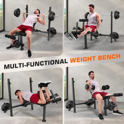 ANCHEER Weight Bench, 3 Sec Foldable Workout Bench with Squat Rack Leg Extension & Leg Curl, 900LBS Adjustable Bench Press for Home Gym, Standard Strength Training Bench
