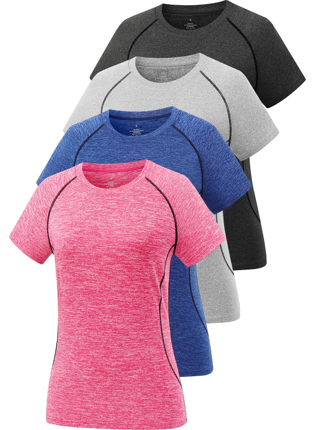 Cosy Pyro 4-Pack Women's Workout Tops Short Sleeve Black/Gray/Navy/Rose XL