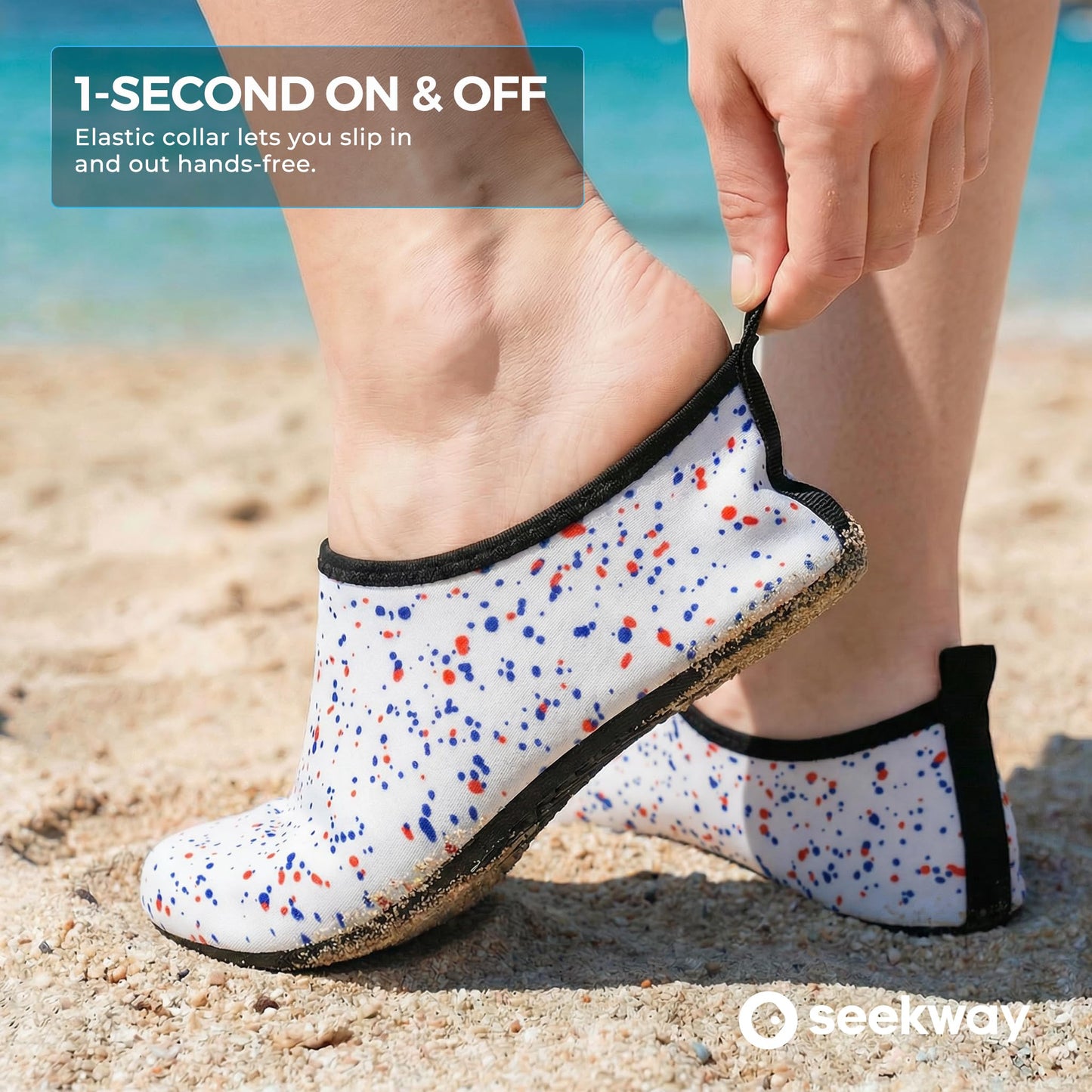 SEEKWAY Water Shoes Women Men Adult Quick-Dry Aqua Socks Barefoot Non Slip for Beach Swim River Pool Lake surf Black Size SK002