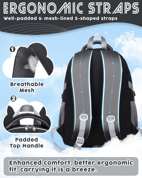 BLUEFAIRY Middle High School Backpack for Boys Girls Large Bookbag with Laptop Compartment Back to School Book Bags for Teens Teenagers Mochilas Escolares para Niños Niñas (Black/Gray, Solid)