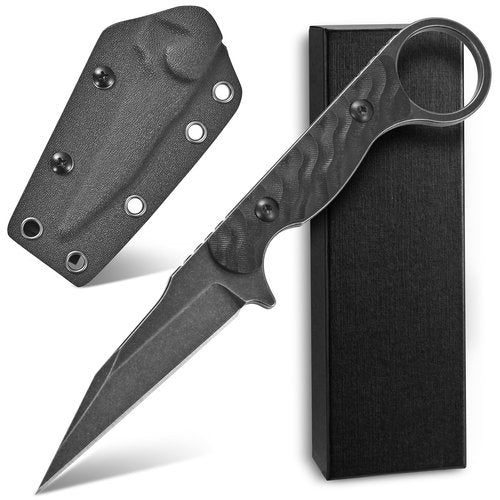 Ccanku C1341 Fixed Blade Knife, K110 Black Stonewashed Steel Blade G10 Handle EDC Tool Knife for Outdoor Survival Hiking Camping(Black)