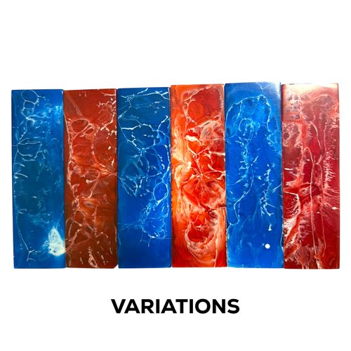 Malayan Products Knife Handle Scale Blanks Arylic Set 5.2in by 1.6in by 0.25in, Resin Grips Material Crafting, DIY Patriotic Knife Bladesmithing, Custom Blue and Red