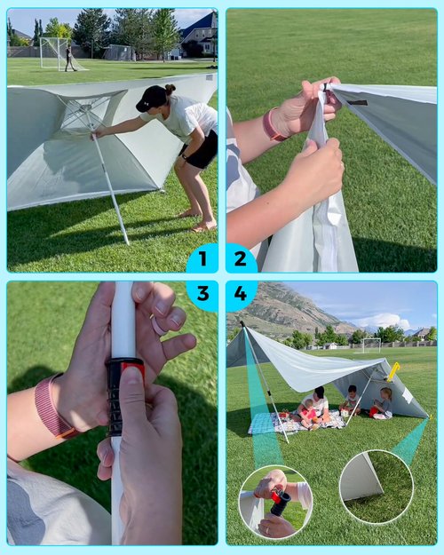 KingCamp Beach Umbrella, 2-in-1 Sun Shade 6x6 FT Windproof& Easy Set Up Sun Shelter with Stability Poles for Camping Trips, Picnics& Backyard