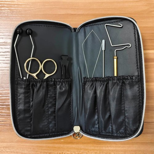 FIOTCEL Fly Tying Tool Kit for Beginners - Complete Starter Set with Bobbin, Whip Finisher, Threader, Tippet Clippers, Scissors & Bodkin for Handcrafting Artificial Fishing Flies (6)