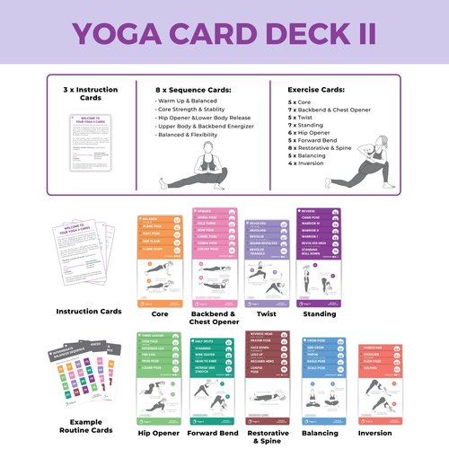 Arena Strength Yoga Asana Cards | Yoga Card Deck II | Yoga Workout Cards | Yoga Pose Cards | Yoga Teaching Accessories | Yoga Accessories