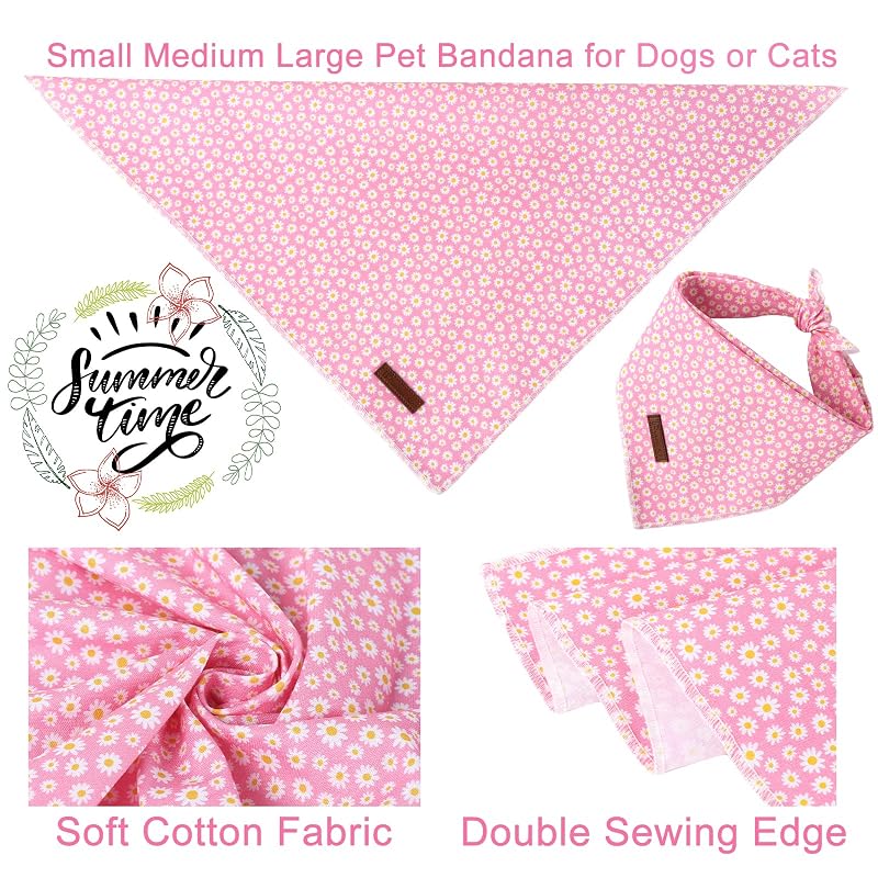 Summer Dog Bandana Hawaii Daisy Pink Cotton Triangle Bandana for Small Medium Dogs or Cats - Variation Daisy+S