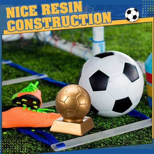 Liliaafar 4 Inch Soccer Trophy Award Antique Bronze Gold - Resin Soccer Medals Collectible for Sports Achievements, Office Desk Decor, Trophy Case Display, Trapezoidal Base(Bronze Golden)