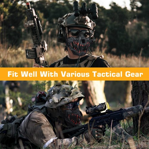 Guayma Airsoft Half Face Skull Oni Masks Tactical Mesh Samurai Mask for Halloween Cosplay Paintball CS Hunting Gear