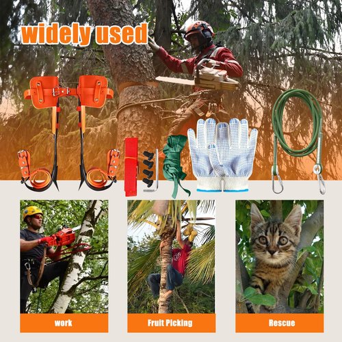 Zupixfer Tree Climbing Gear, Tree Climbing Spikes, Professional Tree Climbing Spikes Kit | Alloy Steel Spurs with Cowhide Leather Straps & Anti-Slip Pads(orange)