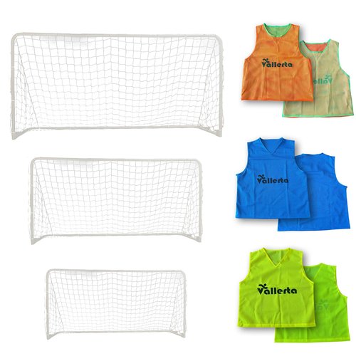 Vallerta Folding Soccer Goal Set - Two Soccer Goals with 12 Pack Vests (S/M/L) 12x6/10x6/7x5 (12ct Yellow Vests (Small), 10'X6' Folding Goal Set)