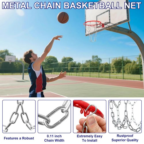 LAO XUE Heavy Duty Chain Basketball Net Replacement,21 Inches Metal Rust Proof with 12 S-Hooks,Fits All Standard Hoops Outdoor