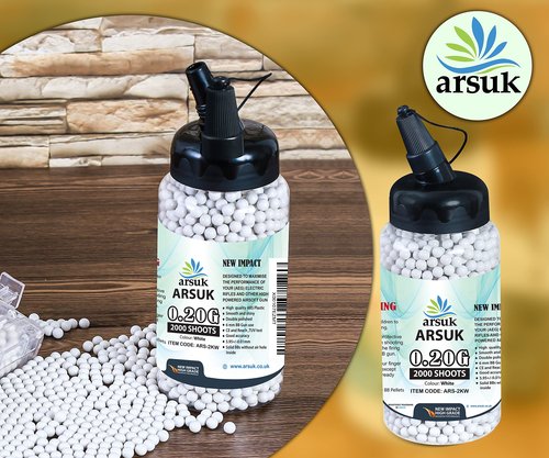 Arsuk 6mm Airsoft BBS 0.20g – White - 2000 Count - Seamless 6mm Plastic Pellets for Precision Target Practice & Tactical Shooting BBS for BB Guns, Airsoft Pistols & Rifles