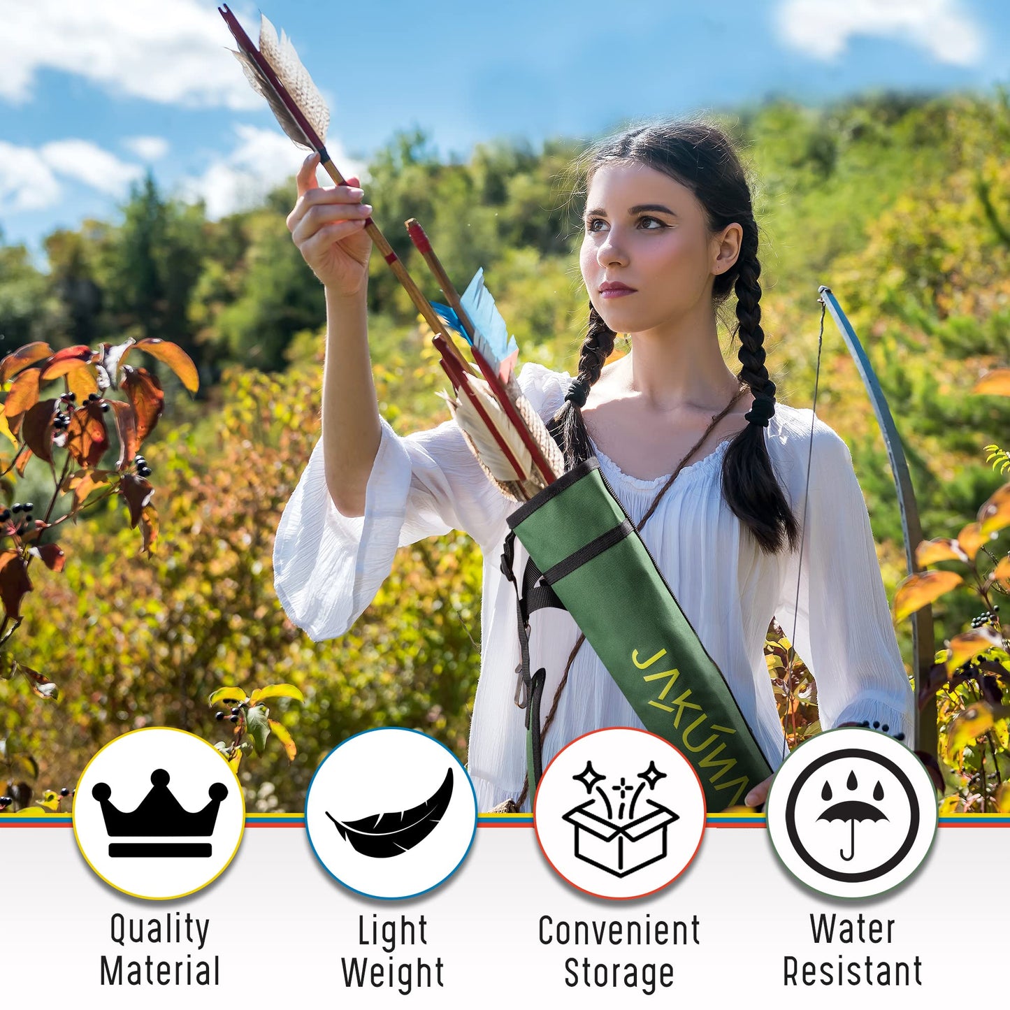 JAKUNA Hip and Back Quiver for Arrows - Camo Arrow Quiver for Kids and Adults - Adjustable Arrow Holder with a Padded Strap and Belt Clip - Archery Accessories for Field and Practice (Camo)