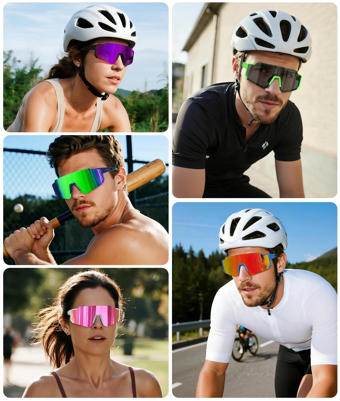 STORYCOAST Sports Running Sunglasses for Men Women Cycling Driving Fishing Bike Sunglasses Polarized UV400 Protection 3Pack Matte Black/Gray+Matte Black/Ice Blue+Matte Black/Purple