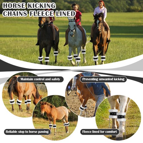 Sunnymove 4 Pcs Horse Kicking Chains Pawing Training Chains with Fleece Lined Adjustable Stainless Steel Training Gear for Stable Horse Safety Enhancer for Prevents Stable Kicking Fits Most Sizes