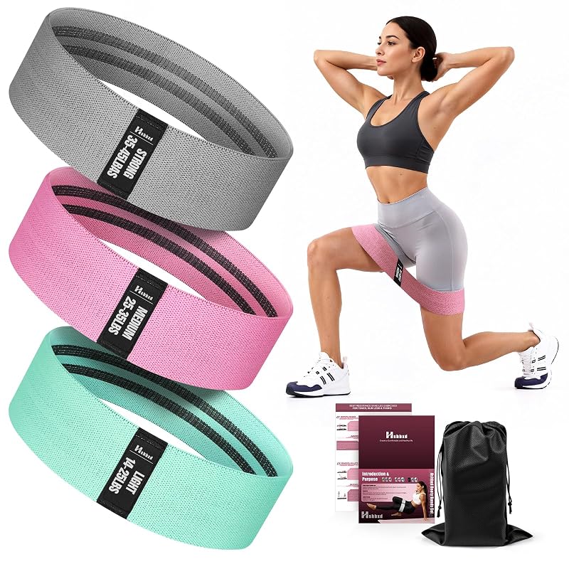 Fabric Resistance Band Set (Gray Pink Green 14–45 lbs) with Exercise Guide – 3 Levels