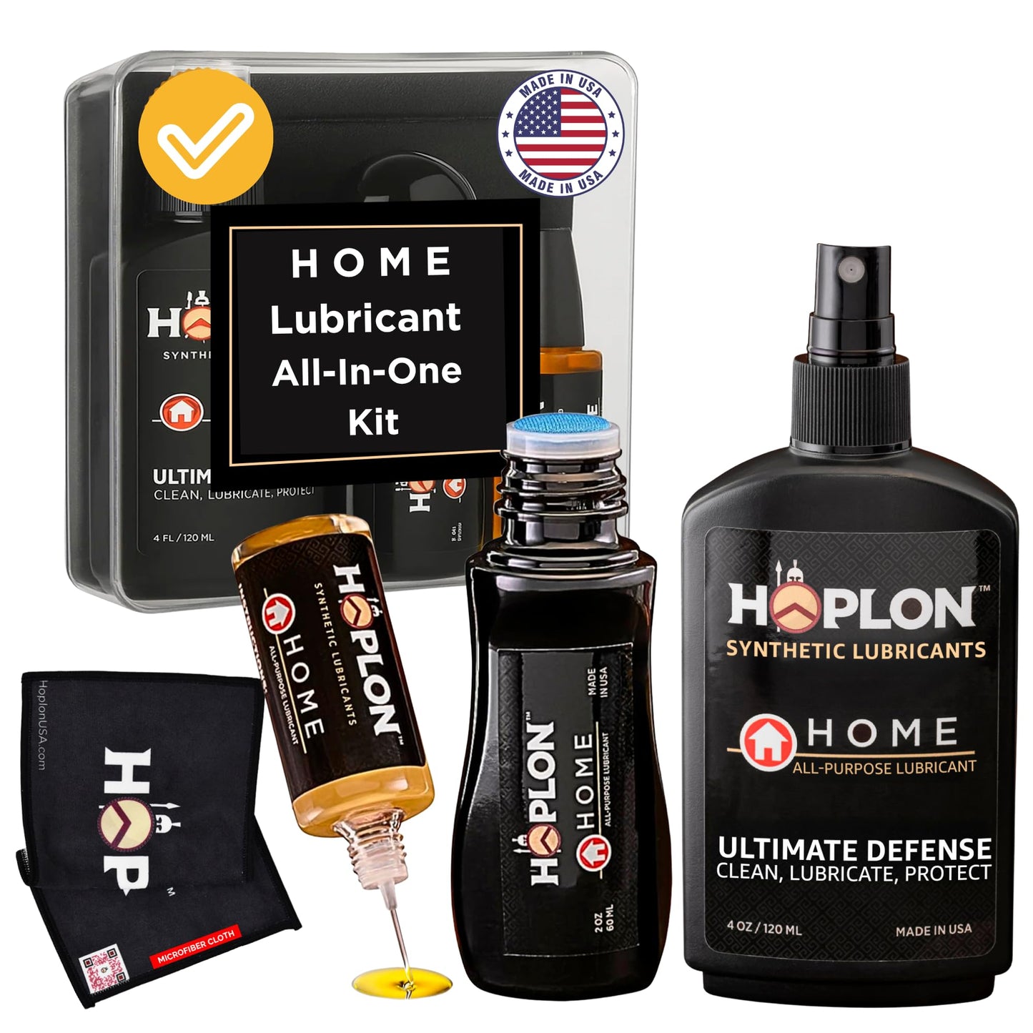 Hoplon Home Kit — Door Hinge Lubricant & Garage Door Maintenance Kit, Hinge Oil, Lock Lubricant & Squeaky Door Fix, Complete Home Lubricant Set with 3 Applicators, Made in USA