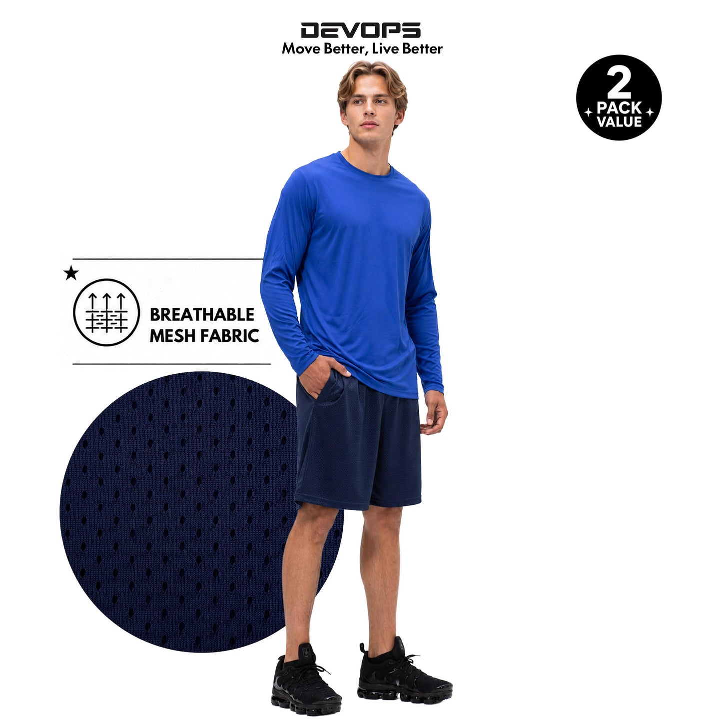 DEVOPS Men's 2-Pack Loose-Fit 10" Workout Mesh Shorts with Pockets Athletic
