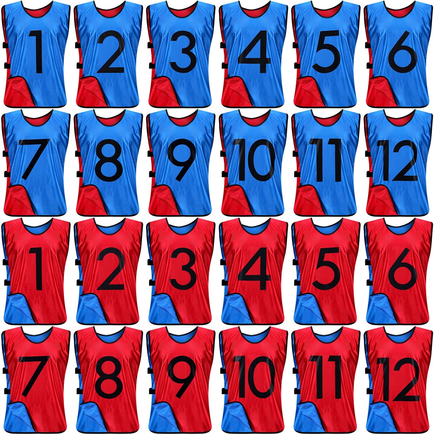 12 Pack Reversible Basketball Jersey Team Sports Soccer Pinnies Double Sided Reversible Practice Vest Pennies Hockey Practice Jersey with Numbers Training Scrimmage Vest for Adult Football L Size