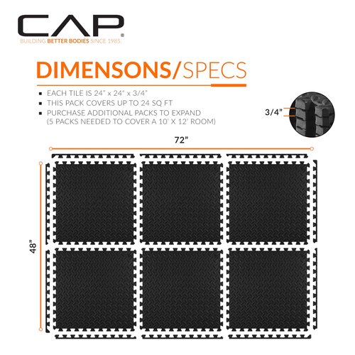 CAP Barbell 3/4-Inch Interlocking EVA Foam Exercise Puzzle Mats - 1 Pack | 24" x 24" x 3/4" | Diamond Pattern - Black