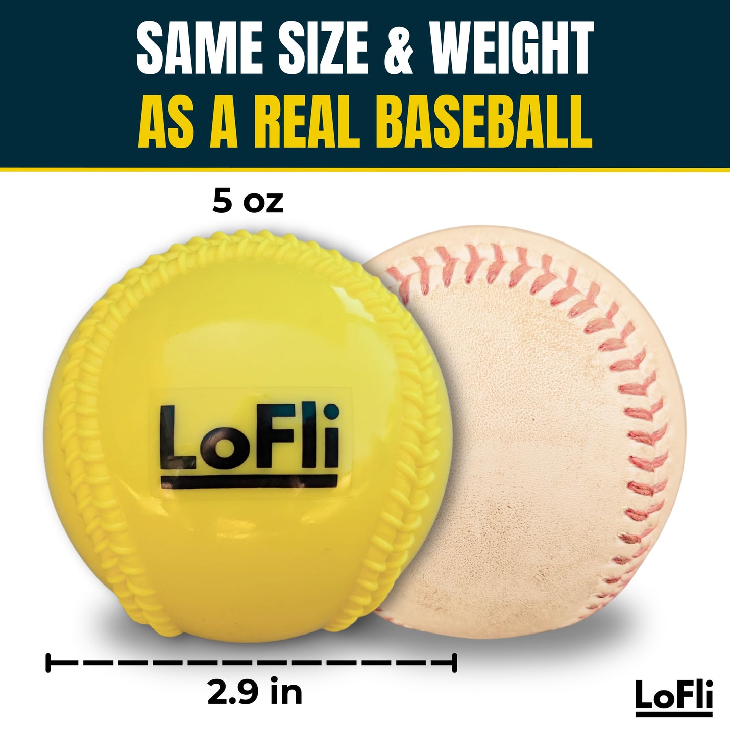 LoFli Practice Baseballs - Regulation Weight & Size, Reduced Flight - Safe Soft Training Balls for Backyard, Indoor & Small Space Use - Kids & Adults - 6 Balls