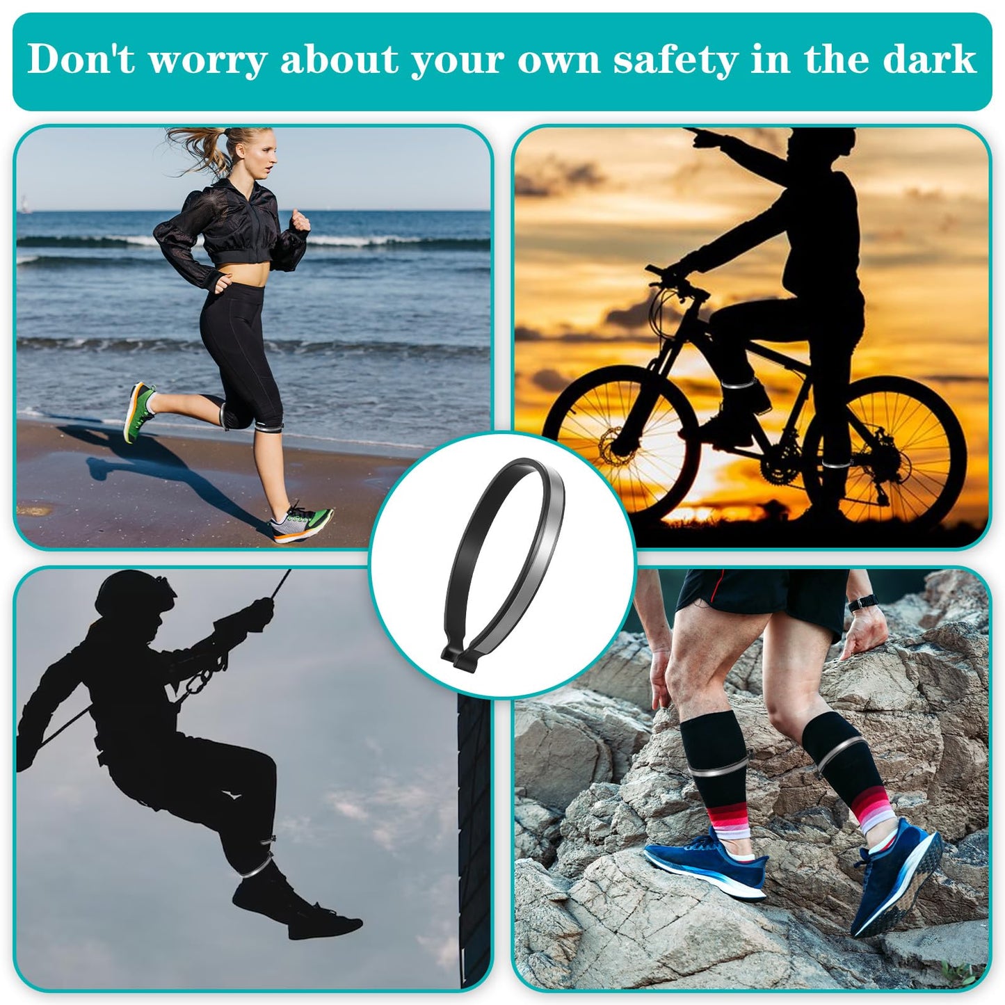 JIYIN 4Pcs High Reflective Cycling Trousers Clips, Safety Bicycle Elastic Ankle Cuffs Bands, Outdoor Recreation Cycling Trouser Clip Pant Leg Cuff Clip Reflective Gear for Riding Fishing Outdoor