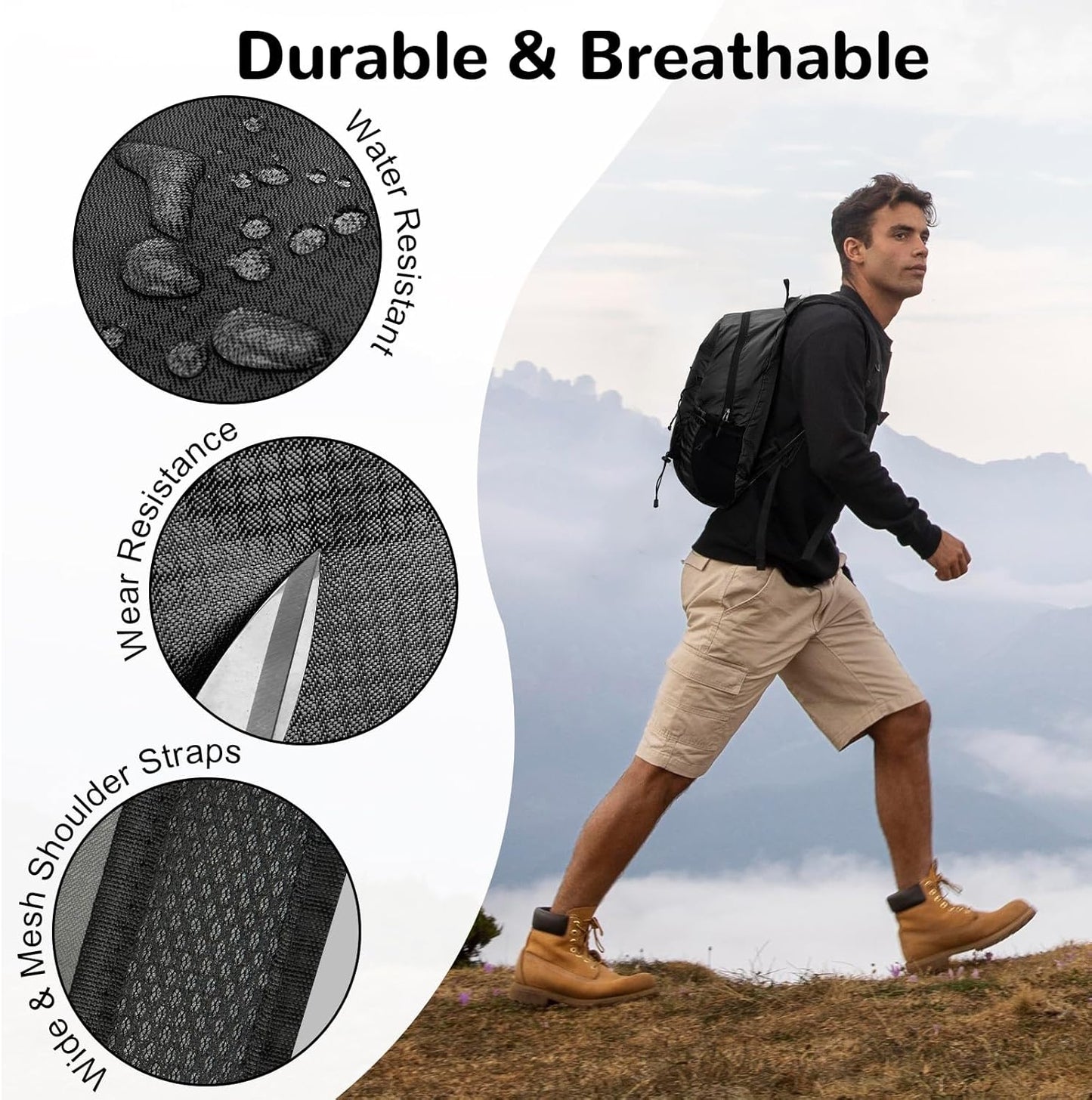 15L Small Foldable Hiking Backpack for Men Women, Packable Collapsible Daypack for Casual, Light Gray