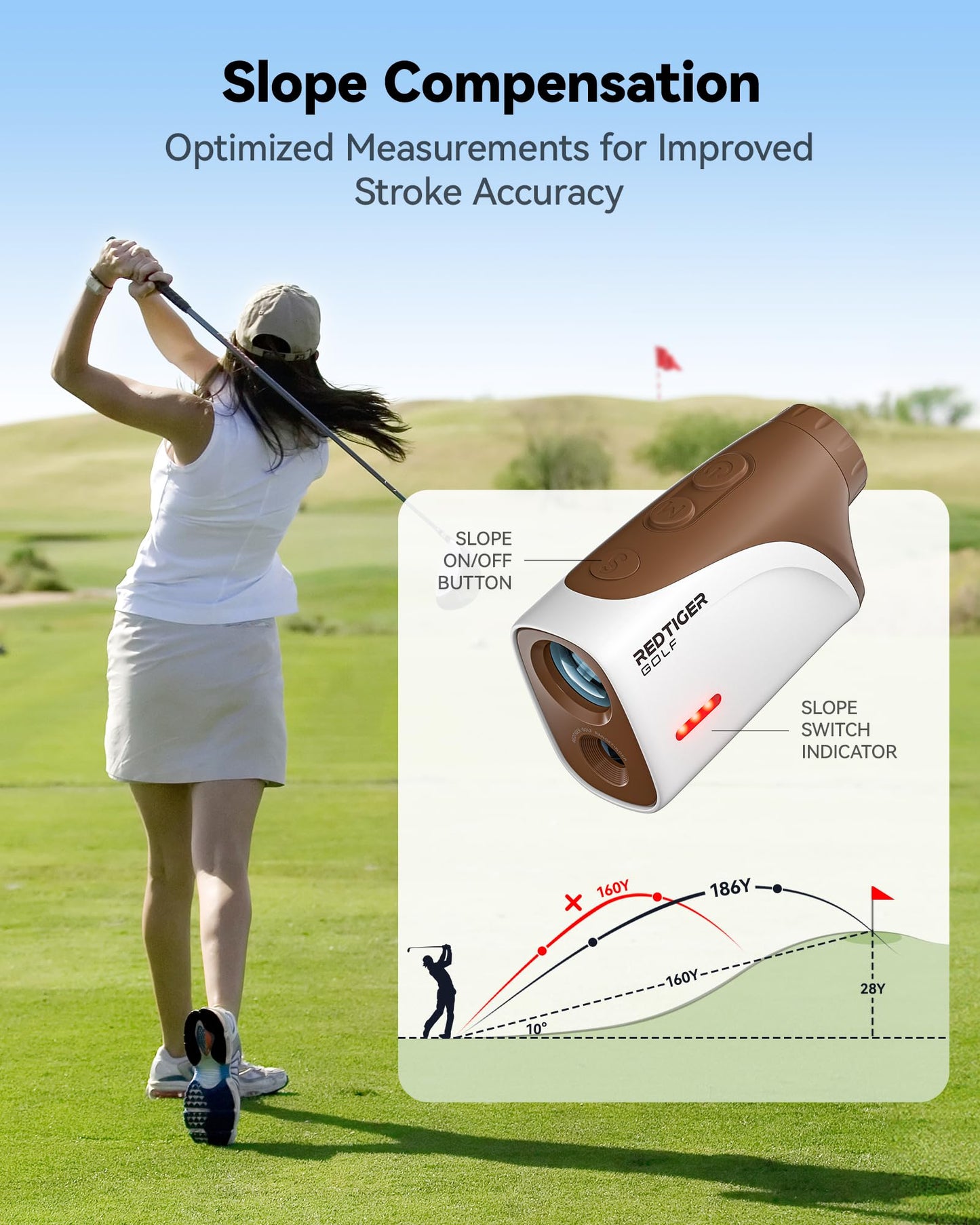 REDTIGER Mini 1200-Yard Golf Range Finder with Slope & Pin-Lock Vibration