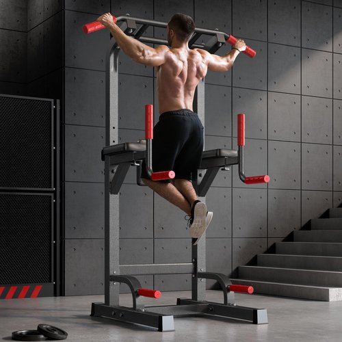 SogesPower Power Tower Pull Up Bar Station Multi-Function Pull Up Bar Stand for Home Gym, Adjustable Height Pull Up Dip Station Dip Bar Strength Training Fitness Equipment,Up to 500LBS, Black