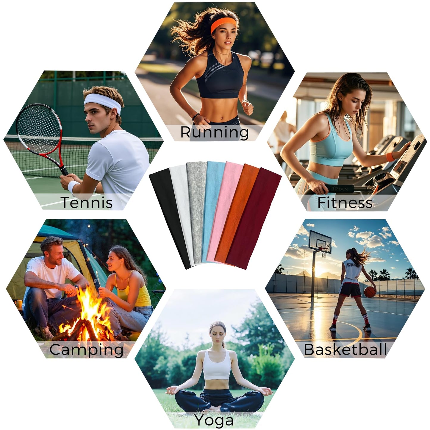 7-Pack Headbands for Women Non-Slip, with Soft Stretchable Fabric, Stylish Sports Hair Bands for Women's Hair. Suitable for Yoga, Cycling, Tennis and Outdoor Running