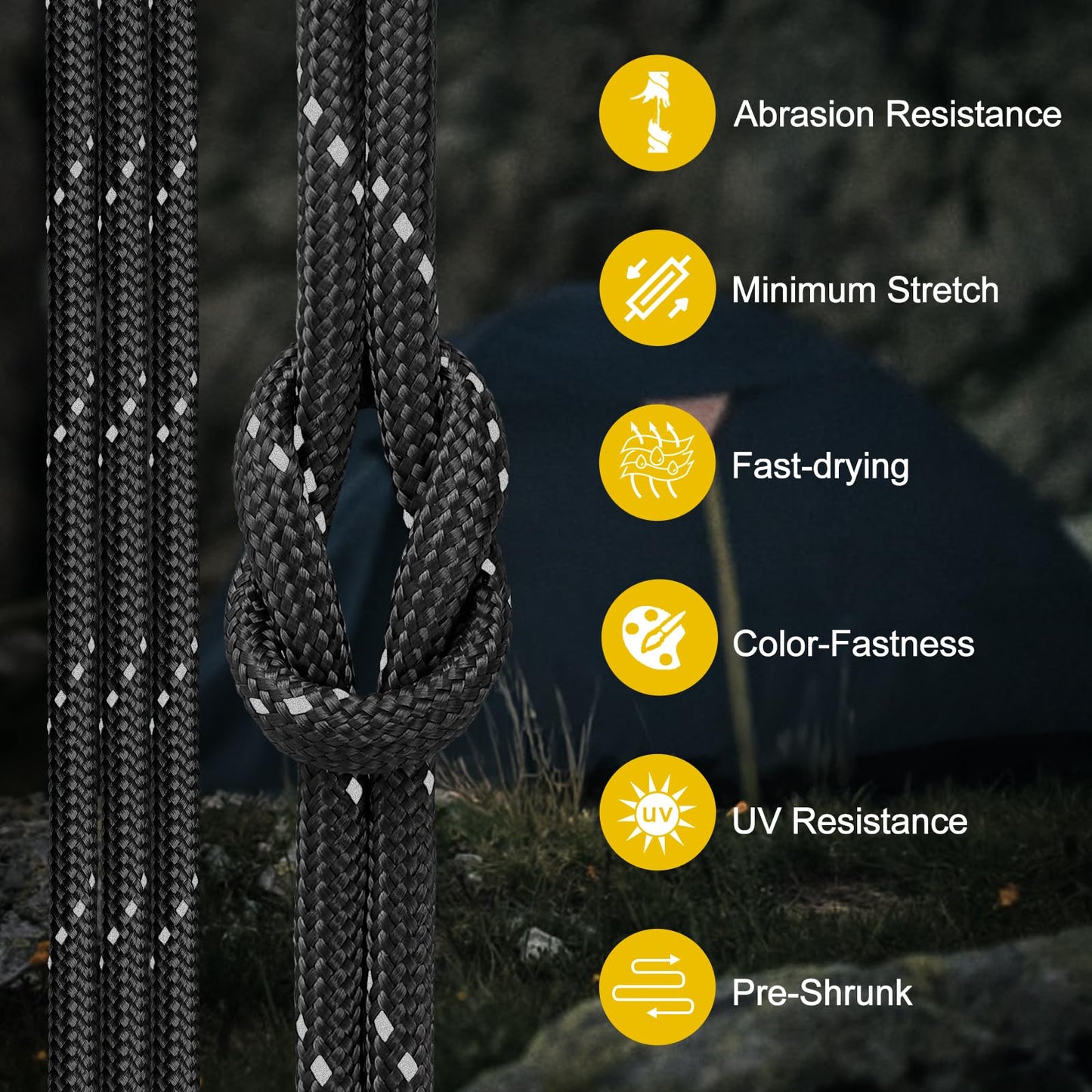 Thadavo Reflective Paracord Rope 850Ib, 50/100/200/500/1000ft 4MM 11 Strand para Cords Lanyard Utility Parachute Cord for Tent Camping Hiking Fishing Survival Clothesline DIY Projects, Black 50FT
