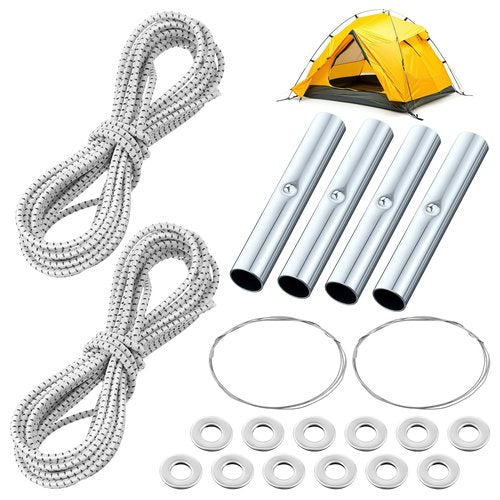 Shimeyao 2 Set Tent Pole Repair Kit, Universal Nylon Tent Poles Replacement Kit with 2 Shock Cords, 12 Washers, 4 Metal Tubes and 2 Iron Lead Wire, Repair Accessories for Camping Hiking Backpacking