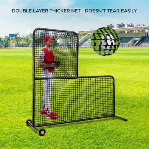 ZivPlay L Screen Baseball Screen Pitching Screen for Batting Cage Pitcher Protection 7x7 ft Protector Net Includes Portable Carry Bag Training Ball