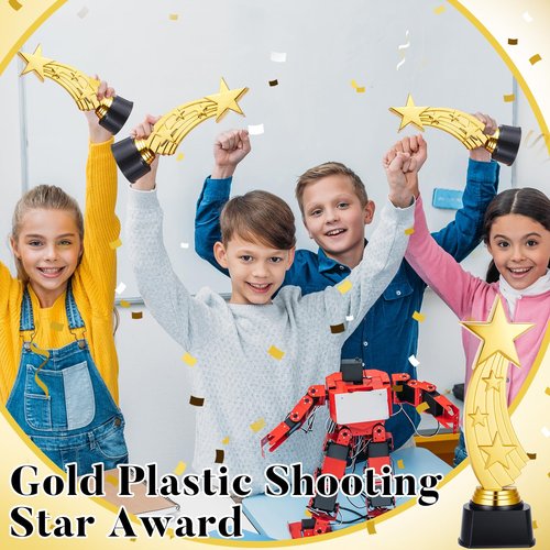 Quelay 4 Pcs 9.5 Inch Shooting Star Trophy Awards Gold Plastic Star Trophies Bulk for Employee Recognition, School Prizes, Motivational Gifts, Celebrating Outstanding Achievements, Competitions
