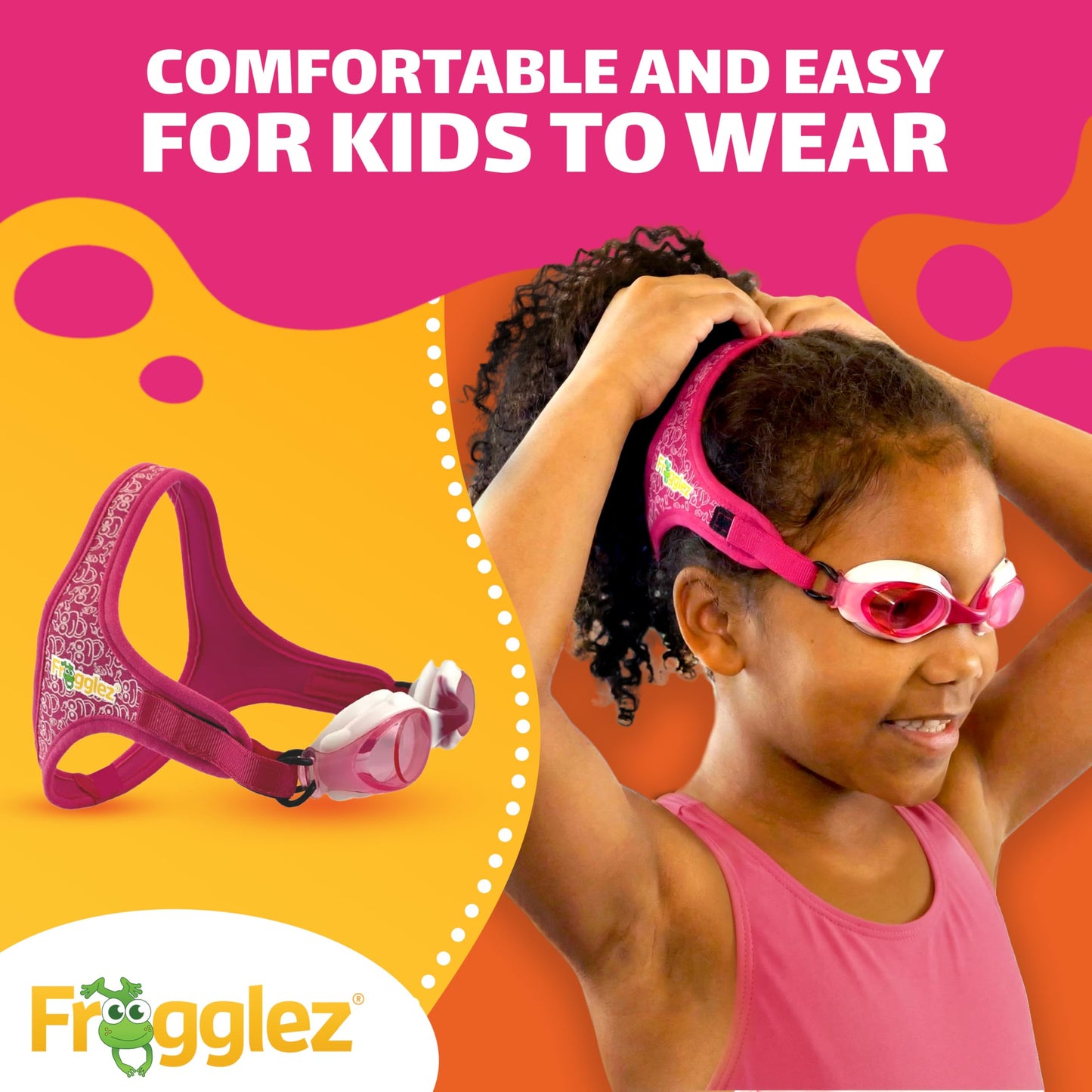 Frogglez Anti-Fog Swimming Goggles for Kids under 10 (Ages 3-10) Recommended by Parents; Premium Pain-Free Strap