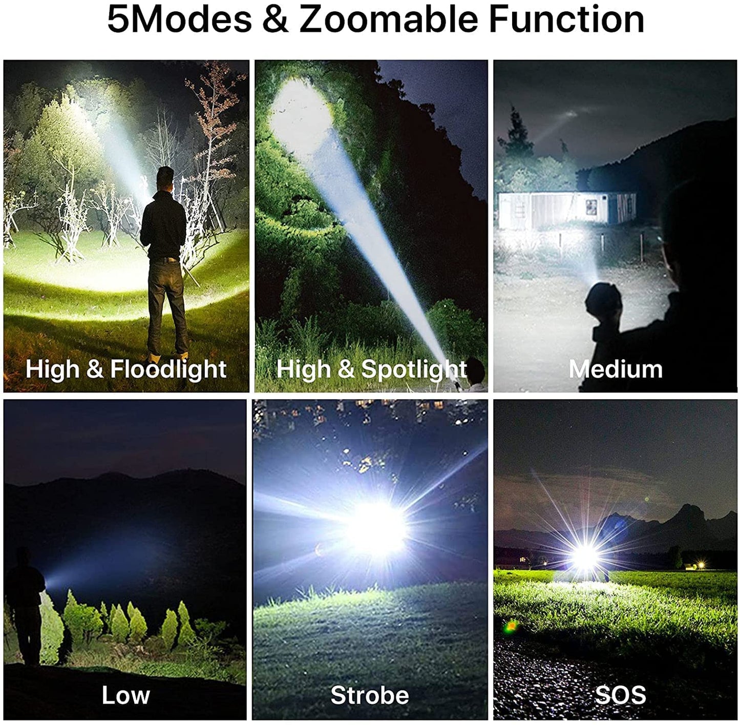 BERCOL Rechargeable Flashlights High Lumens, 90000 Lumens Super Bright LED Flash Light, 5 Modes, IPX5 Waterproof Handheld Flash Light for Home, Emergencies, Camping