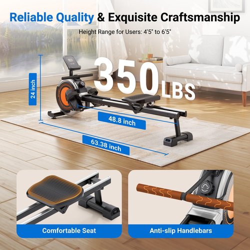 Dripex Rowing Machines for Home Use, Rowing Machine Magnetic Rower, Max 350 LBS, 16 Levels of Workout Resistance, Dual Slide Rail, Bluetooth App Compatible, LCD Monitor, Row Machine for Gym Exercise
