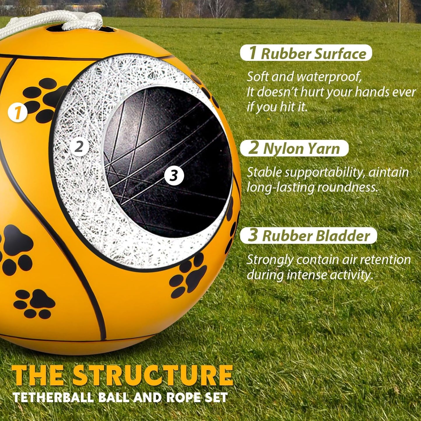 10 ft Tetherball Set with 2 Balls, Portable Replacement Tetherball Ball and Rope and Pole Tether Equipment Adjustable Pole Game for Adult Dog Outdoor Backyard Beach