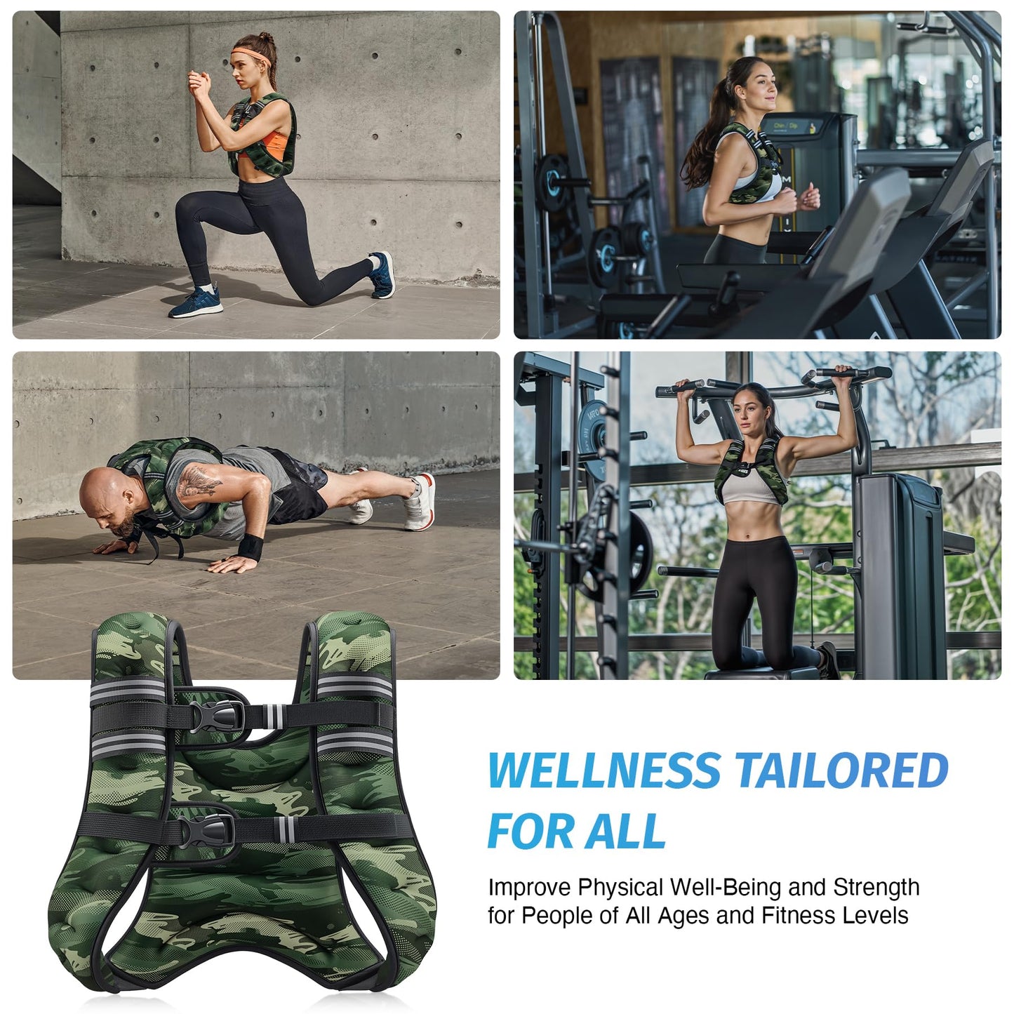 ZELUS Weighted Vest, 6lb/8lb/12lb/16lb/20lb/25lb/30lb Weight Vest for Men Women with Storage Pocket & Reflective Strips for Workout Strength Training Running Muscle Building, Forest Green Camo (30 lb)